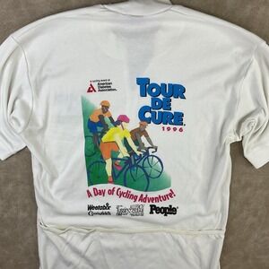 Tour De Cure USA Cycling Jersey Mens L White 1/4 Zip 90s Bike Shirt 1996 Vintage